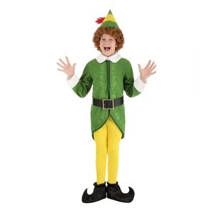 Buddy The Elf Costume for kids - 4 Pc  with Hat, Belt, tights, boot covers